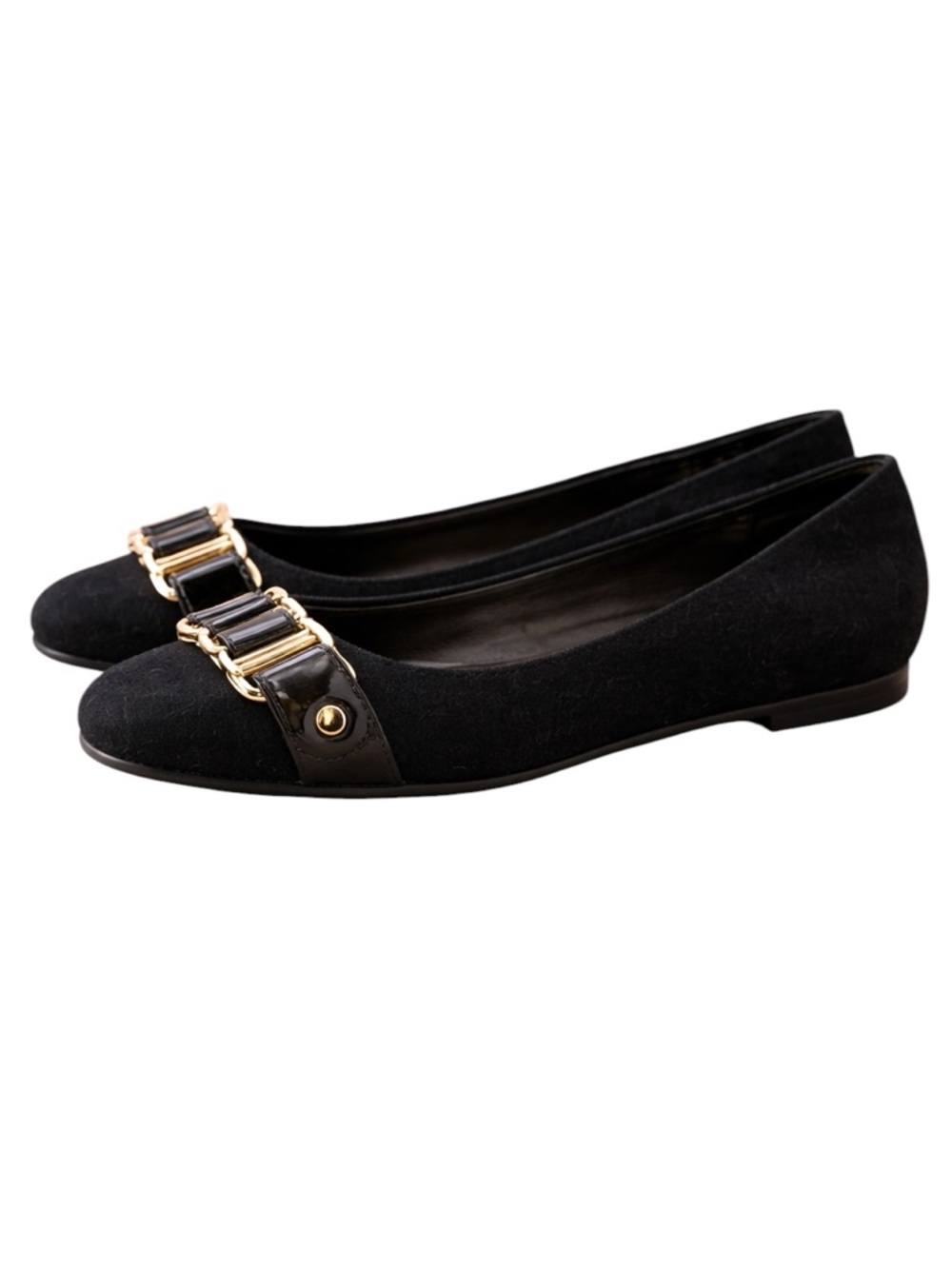 Tory Burch Martha Chain Link Ballet Flats Black Flannel Sz 9 - Picture 1 of 9